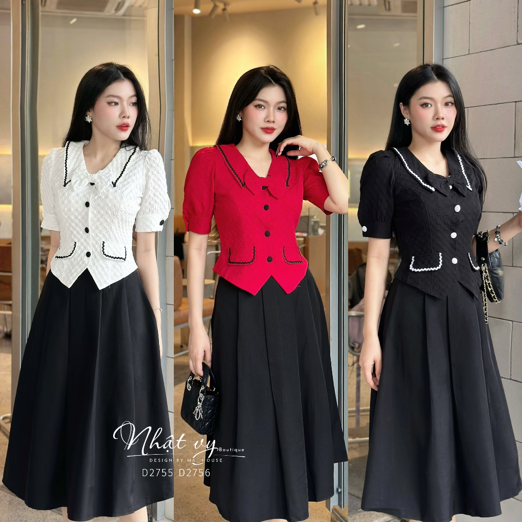 Áo dự tiệc Nhật Vy dáng ôm phối viền tay phồng chất lụa xốp phù hợp đi chơi cafe sang chảnh - D2755