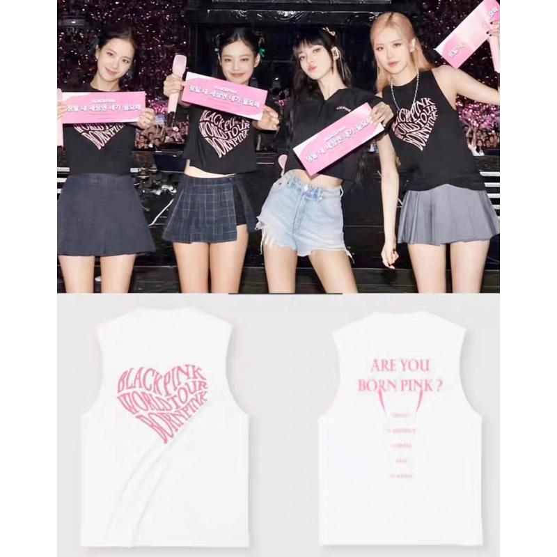 Áo ba lỗ đen trắng Blackpink 2023 chữ Bornpink hình trái tim Sleepybunny
