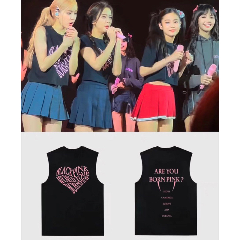 Áo ba lỗ đen trắng Blackpink 2023 chữ Bornpink hình trái tim Sleepybunny