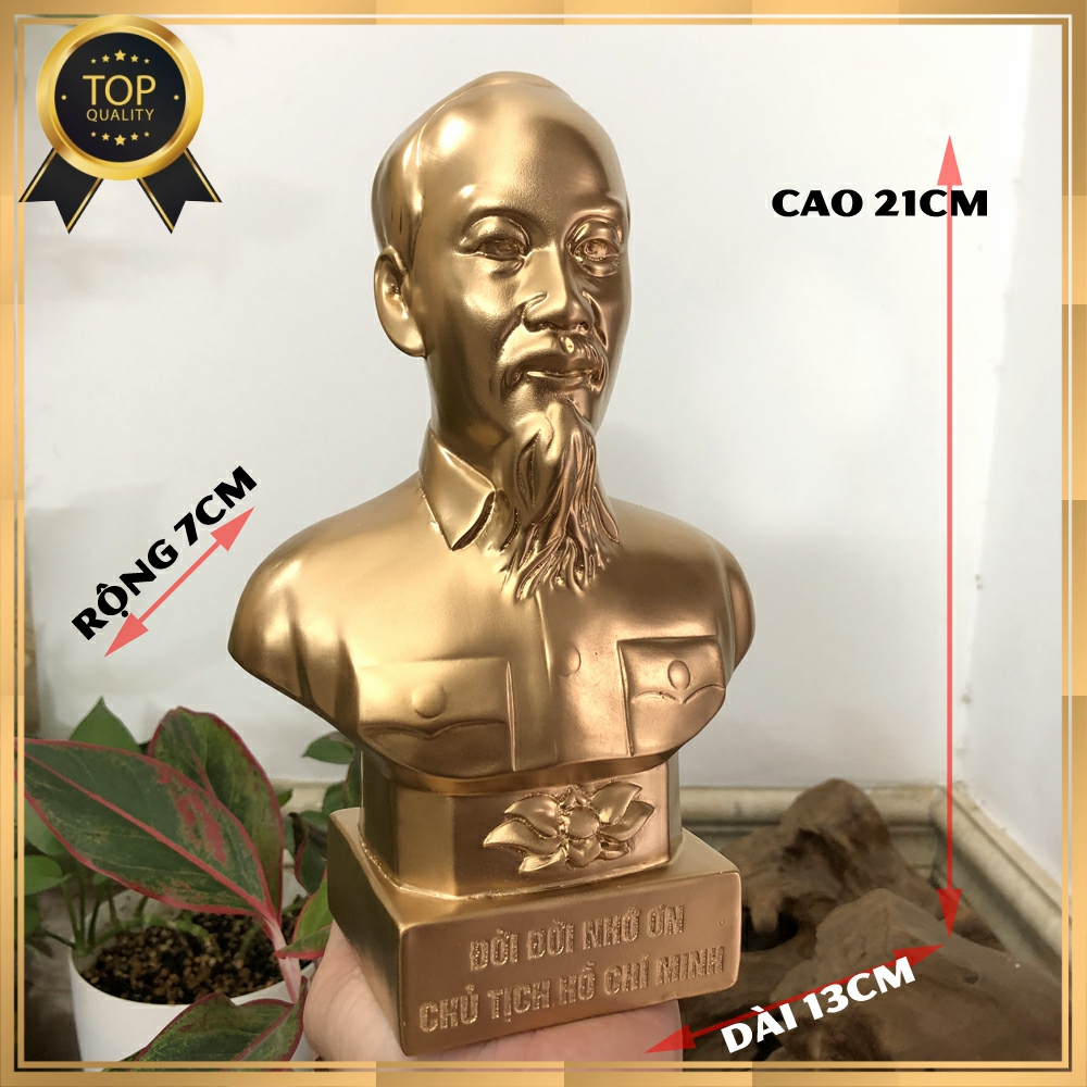 Tượng đá trang trí Bác Hồ Chủ Tịch - tượng đá bán thân Bác Hồ trang trí bàn làm việc - Cao 21cm - Màu Nhũ đồng