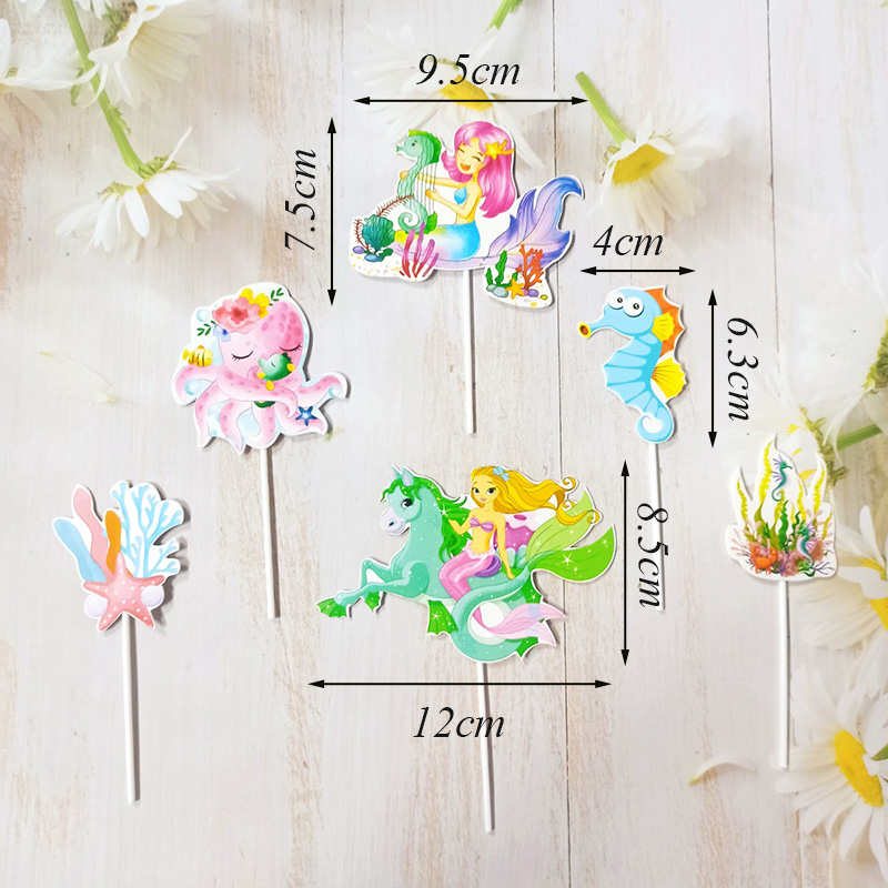 Set Cắm Giấy Chủ Đề Nàng Tiên Cá Trang Trí Bánh Kem