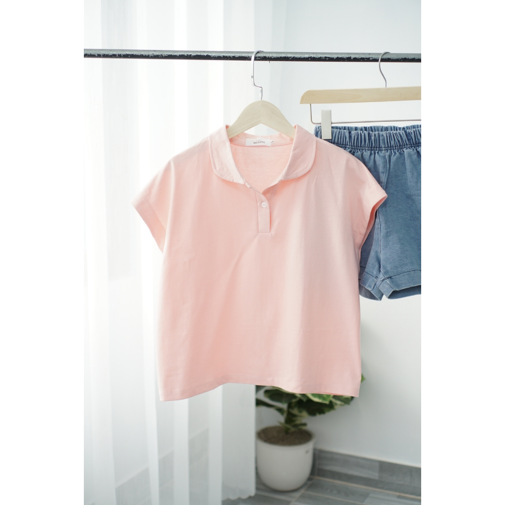 Ảnh chụp thật - áo polo cotton cổ sen tay hến LAM, áo polo nữ cổ sen phong cách Hàn Quốc