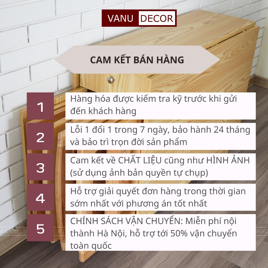Bàn ăn gấp gọn thông minh VANU DECOR có bánh xe di chuyển tiện lợi  BA090