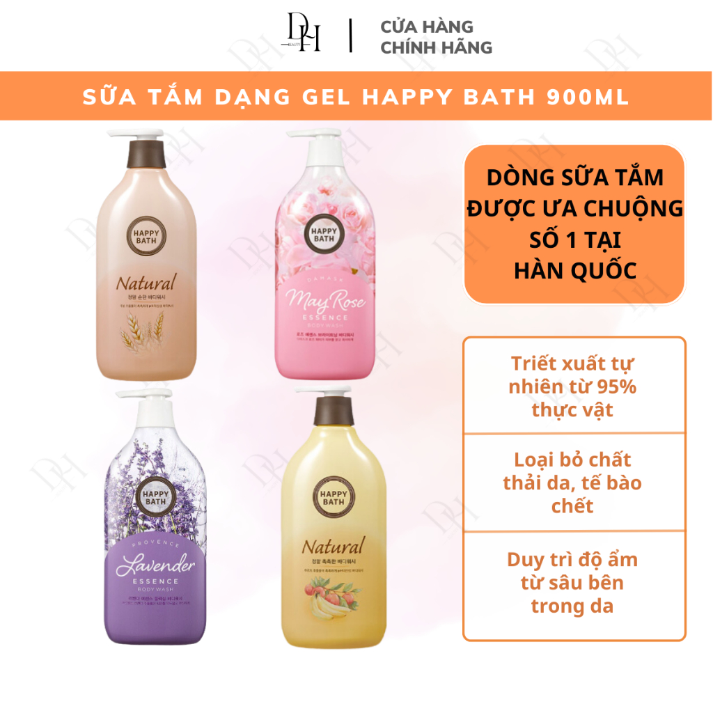 Sữa tắm happy bath Hàn Quốc/ Làm sạch da, giữ ẩm, trẻ hóa làn da với nhiều hương thơm/ 900ml