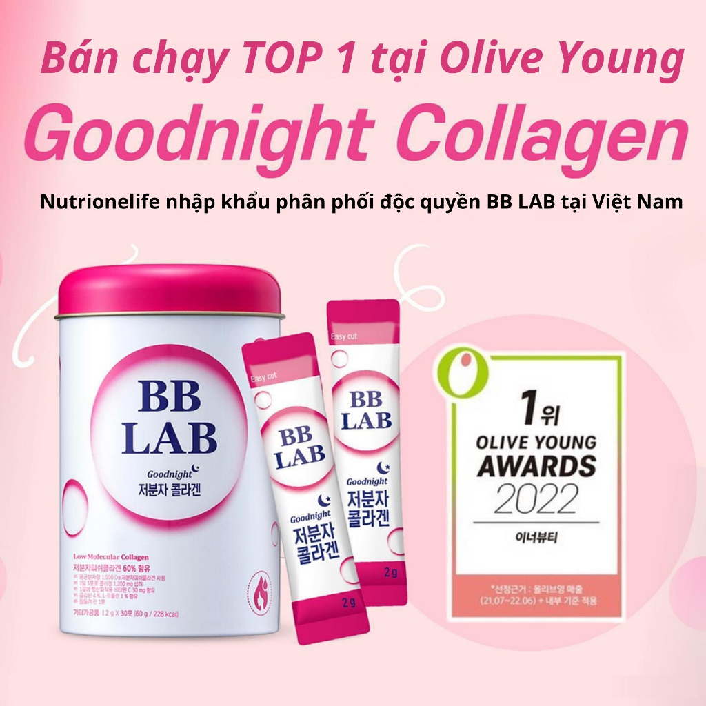 Combo 10 gói Bột Uống Ban Đêm BB LAB Low Molecular Collagen Bổ Sung Collagen Sáng Da Căng Bóng, Chậm Lão Hóa