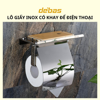 Hộp đựng giấy vệ sinh lô giấy có khay để điện thoại gắn tường inox 304 tròn cuộn nhỏ nhà tắm Debas K59