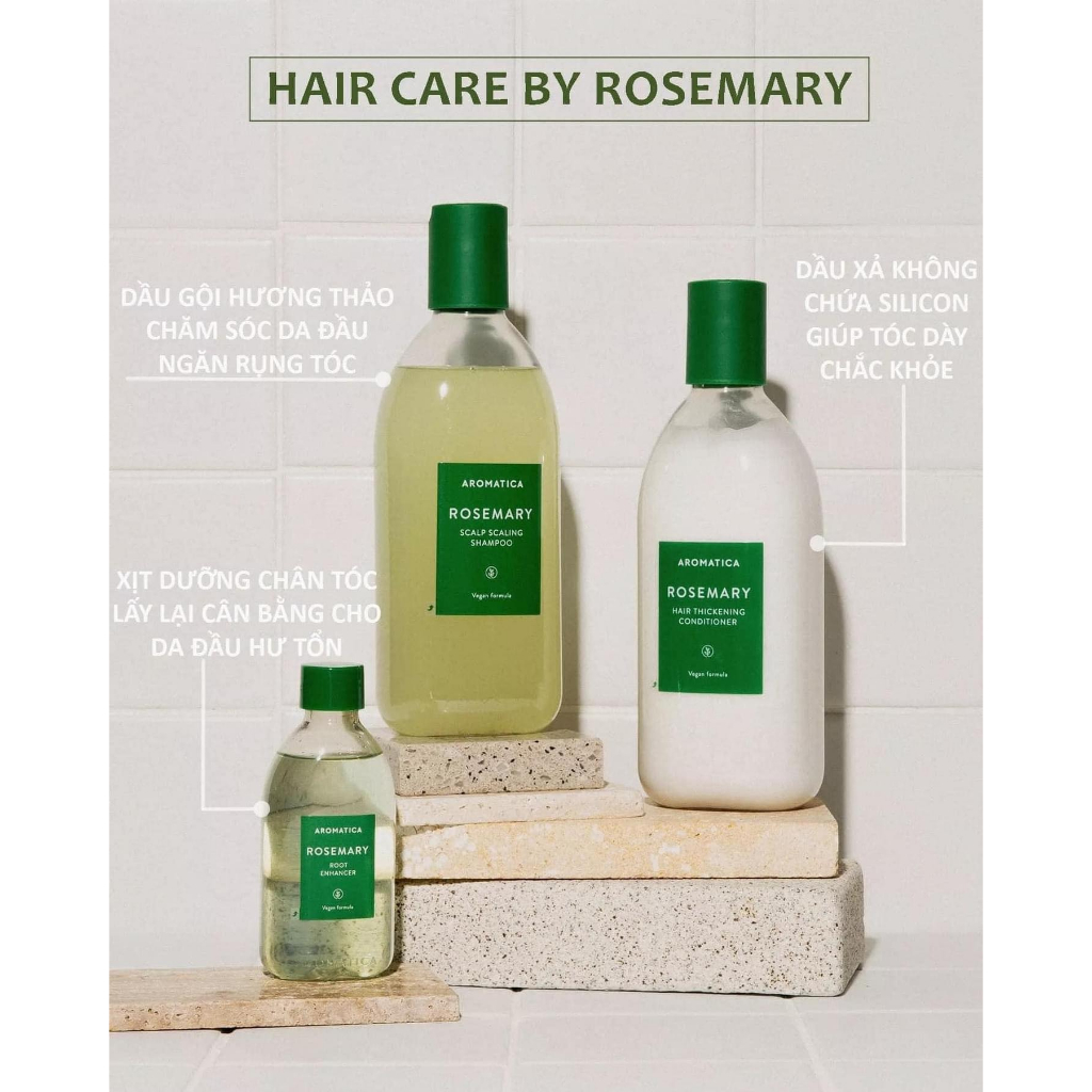 Dầu Gội Dầu Xả Phục Hồi Mọc Tóc Aromatica Rosemary Scalp Scaling Shampoo Rosemary Hair Thickening Conditioner