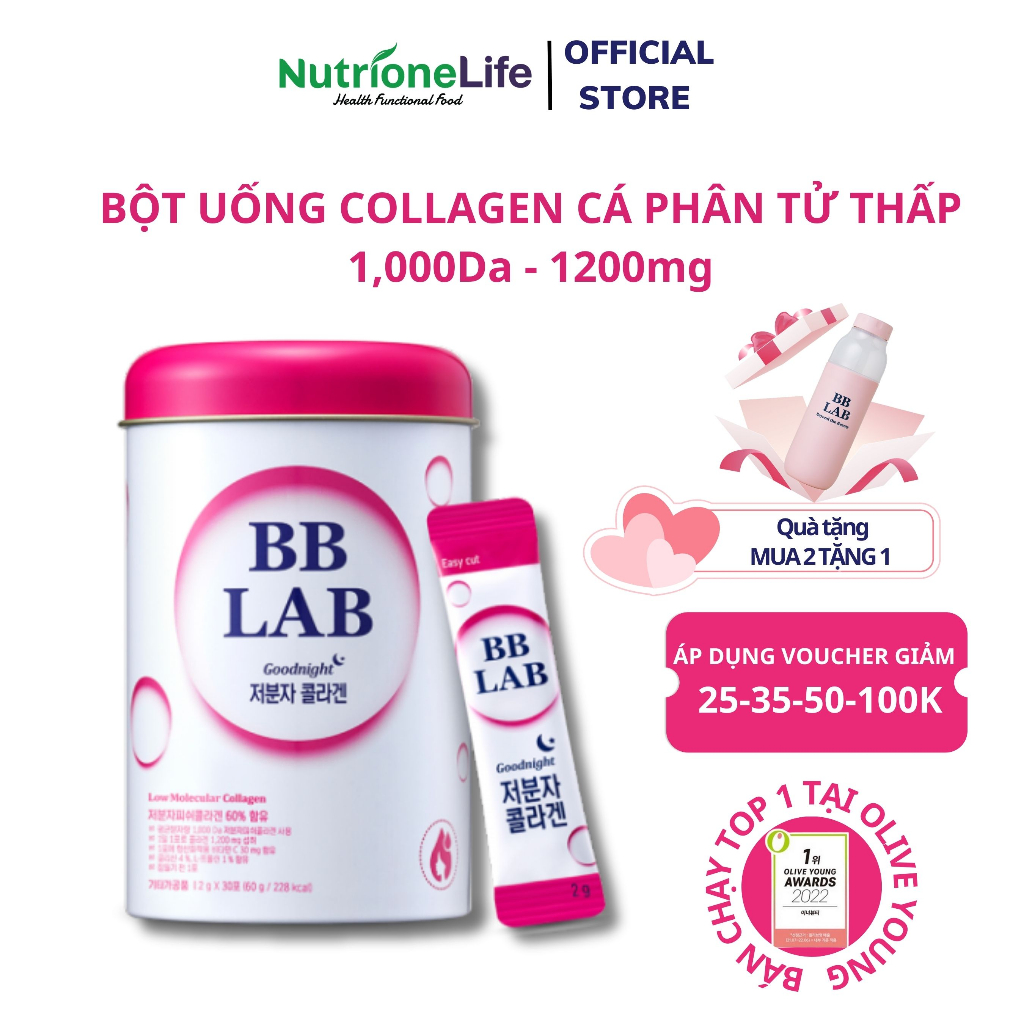 Collagen Ban Đêm BB LAB Low Molecular Collagen Bổ Sung Collagen Sáng Da Căng Bóng, Chậm Lão Hóa 30 Gói