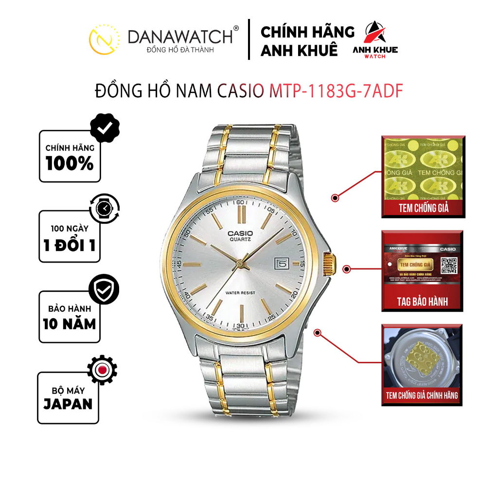 Đồng hồ Casio Nam chính hãng Casio Nhật Bản MTP-1183G-7ADF chính hãng thép không gỉ chống nước tốt