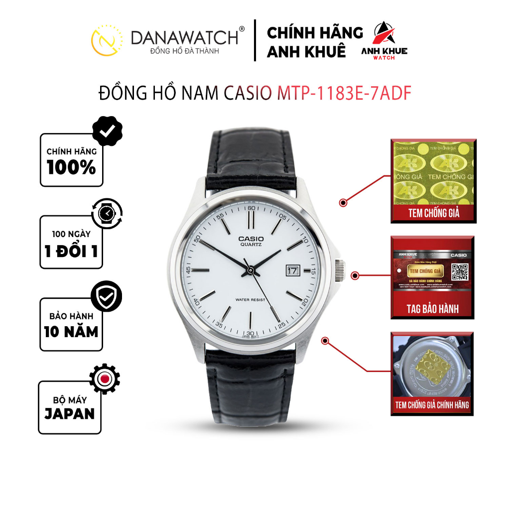 Đồng hồ Casio Nam chính hãng Casio Nhật Bản MTP-1183E-7ADF dây da chính hãng thép không gỉ chống nước tốt
