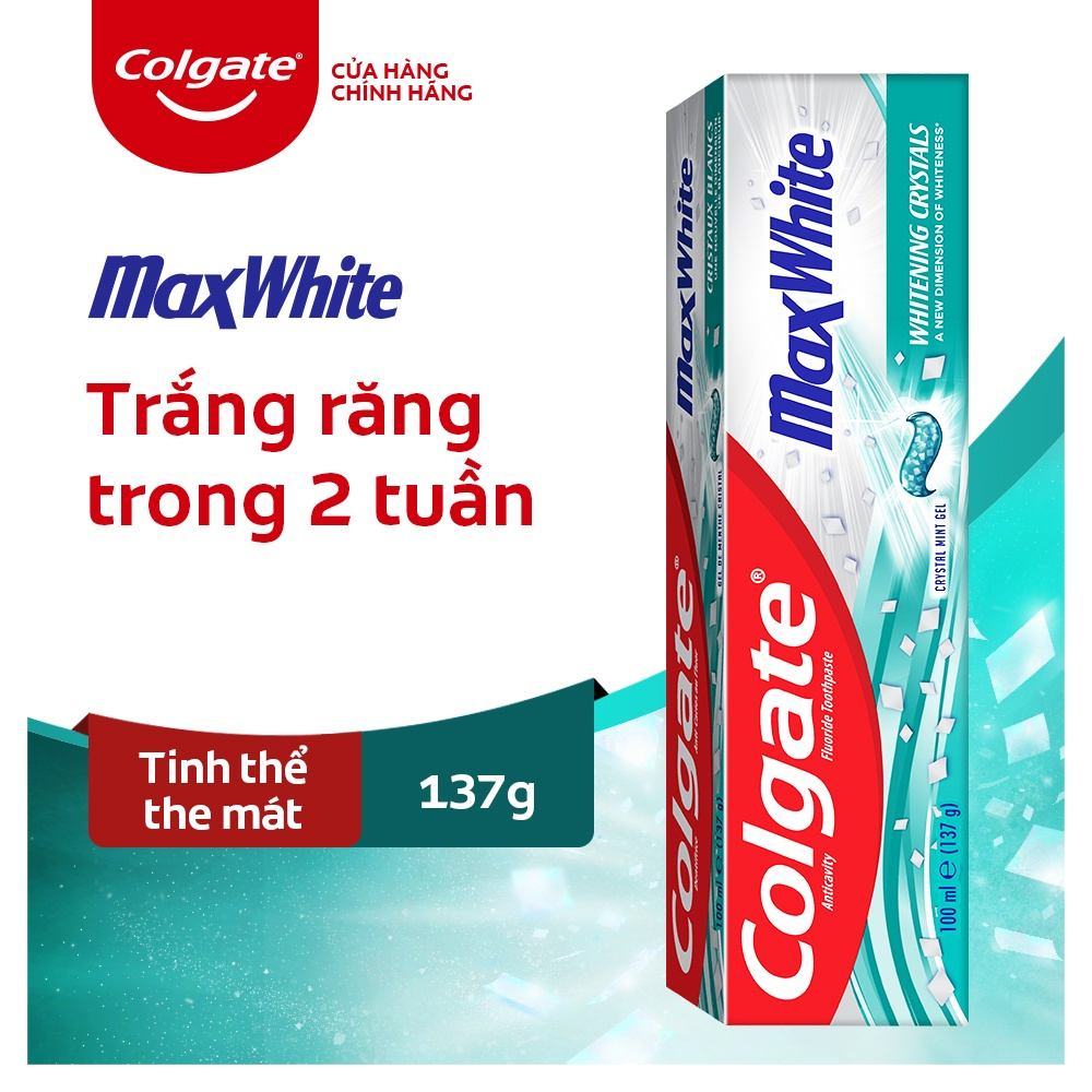 Kem đánh răng Colgate MaxWhite tinh thể the mát, làm trắng răng trong 2 tuần 137g/tuýp