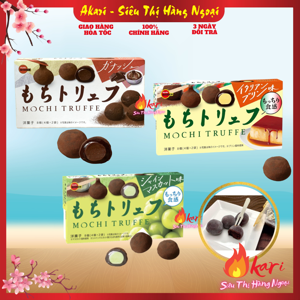 Bánh Mochi Bourbon Nhật Bản vị Chocolate, pudding, nho Truffe hộp 120g 8 bánh