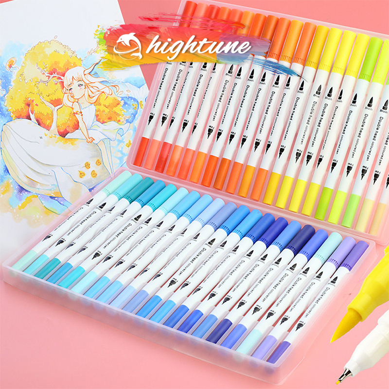 Bút dạ màu marker ngòi lông 2 đầu, set 100/120 bút brush viết calligraphy nhiều màu