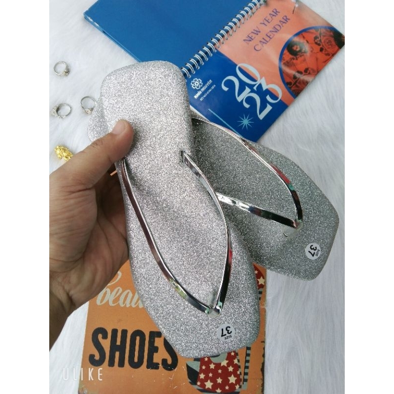 Dép lê nữ quai kẹp kim tuyến vàng bạc đen siêu nhẹ