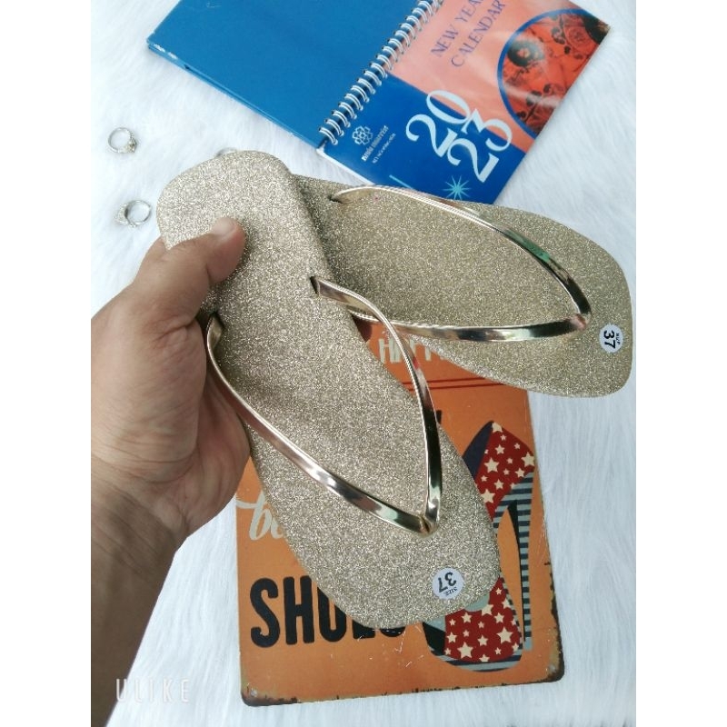 Dép lê nữ quai kẹp kim tuyến vàng bạc đen siêu nhẹ