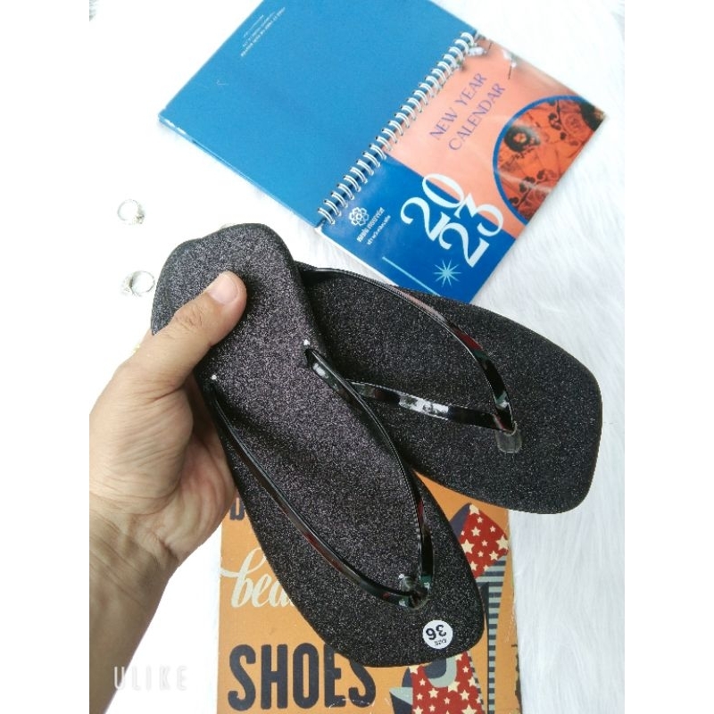 Dép lê nữ quai kẹp kim tuyến vàng bạc đen siêu nhẹ