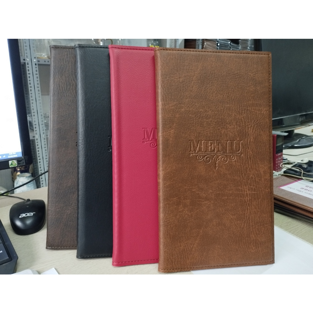 Quyển sổ Menu kích thước 17*31cm bìa da PVC loại 1 cao cấp 10 lá hoặc 20 lá dày - khắc logo lên bìa theo yêu cầu