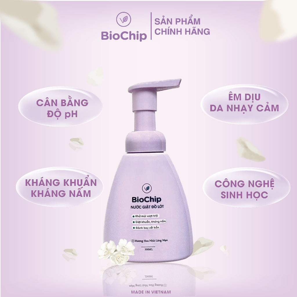 Combo 2 chai Nước giặt đồ lót BioChip hương nhài và hương trà xanh công nghệ Enzyme sinh học đột phá mới