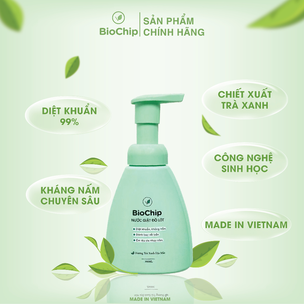 Combo 2 chai Nước giặt đồ lót BioChip hương nhài và hương trà xanh công nghệ Enzyme sinh học đột phá mới