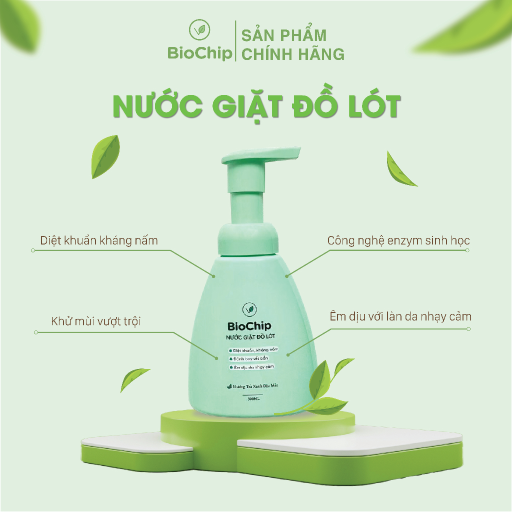 Combo 2 chai Nước giặt đồ lót BioChip hương nhài và hương trà xanh công nghệ Enzyme sinh học đột phá mới