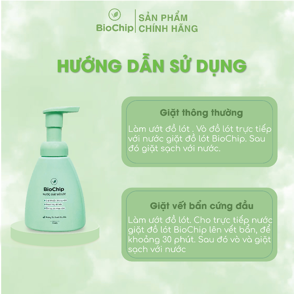 Combo 2 chai Nước giặt đồ lót BioChip hương nhài và hương trà xanh công nghệ Enzyme sinh học đột phá mới