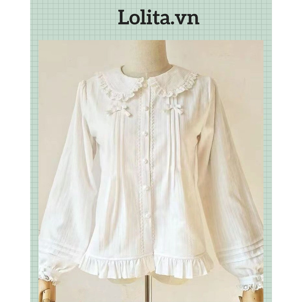 Áo sơ mi tay dài cổ búp bê dễ phối đồ phong cách lolita
