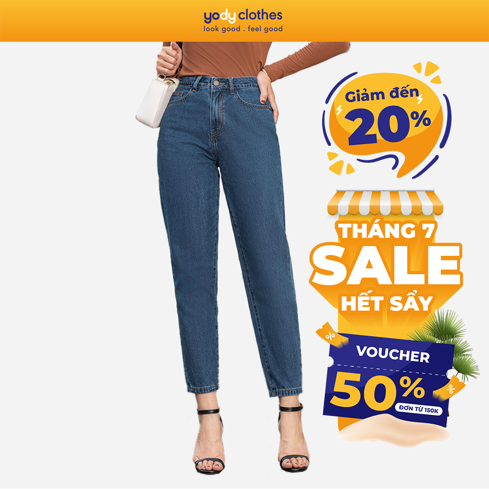 Quần jeans nữ YODY dáng ôm Boyfriend Cotton USA không phai màu, không co rút QJN5058