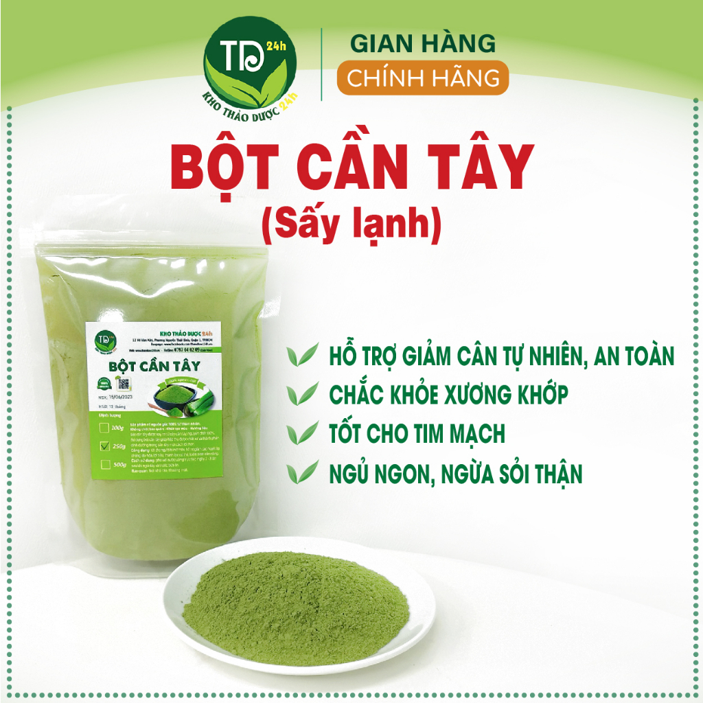 Bột cần tây sấy lạnh nguyên chất 100%, giảm cân hiệu quả, tăng sức khỏe tim mạch, giải độc cơ thể, ngủ ngon, nhuận tràng