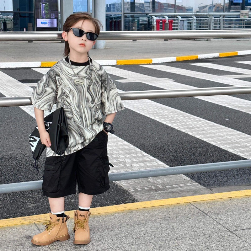 Áo thun loang phối chất cotton cho bé mặc đi du lịch, đi chơi, đi học size từ 10 kí đến 42 kí