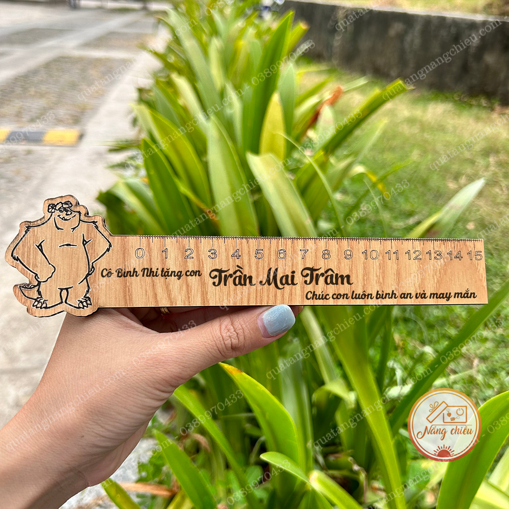 Thước gỗ khắc nhân vật thành phố quái vật- Thước kẻ thẳng 15cm,, quà tặng học sinh, học trò dịp cuối năm