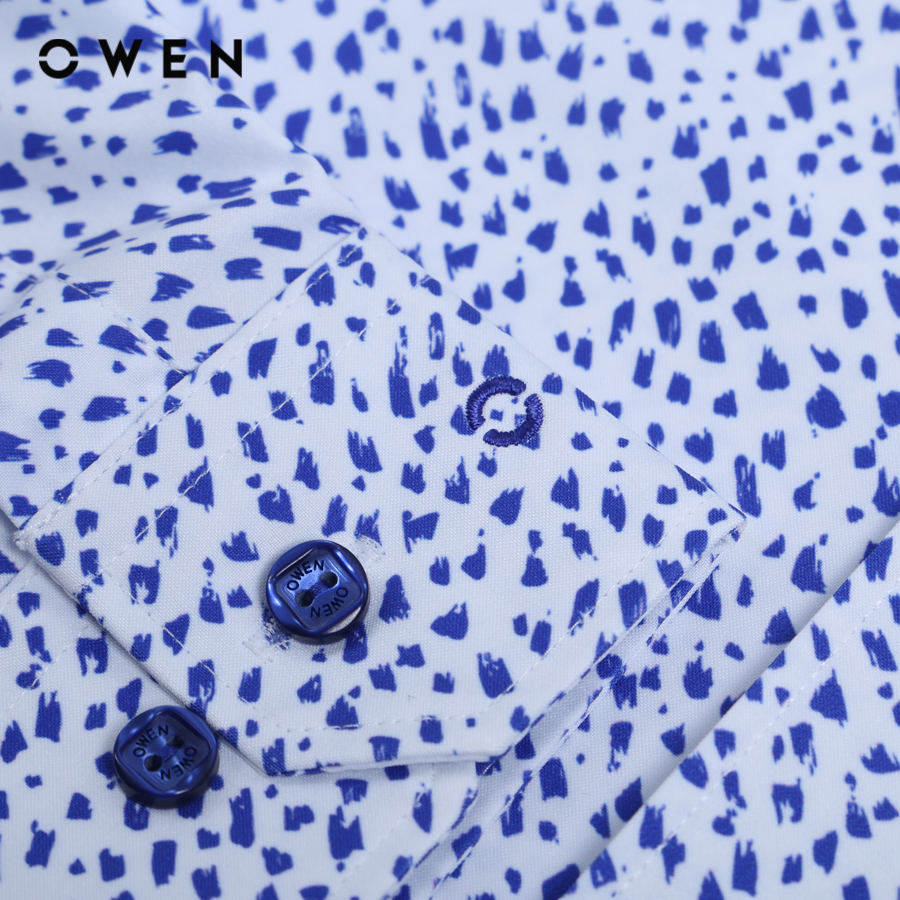 OWEN - Áo sơ mi dài tay  Nam Owen dáng Slim Fit màu Trắng hoạ tiết chất liệu Nano - AS23091D