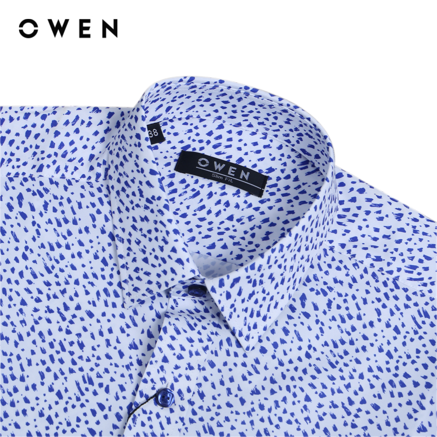 OWEN - Áo sơ mi dài tay  Nam Owen dáng Slim Fit màu Trắng hoạ tiết chất liệu Nano - AS23091D
