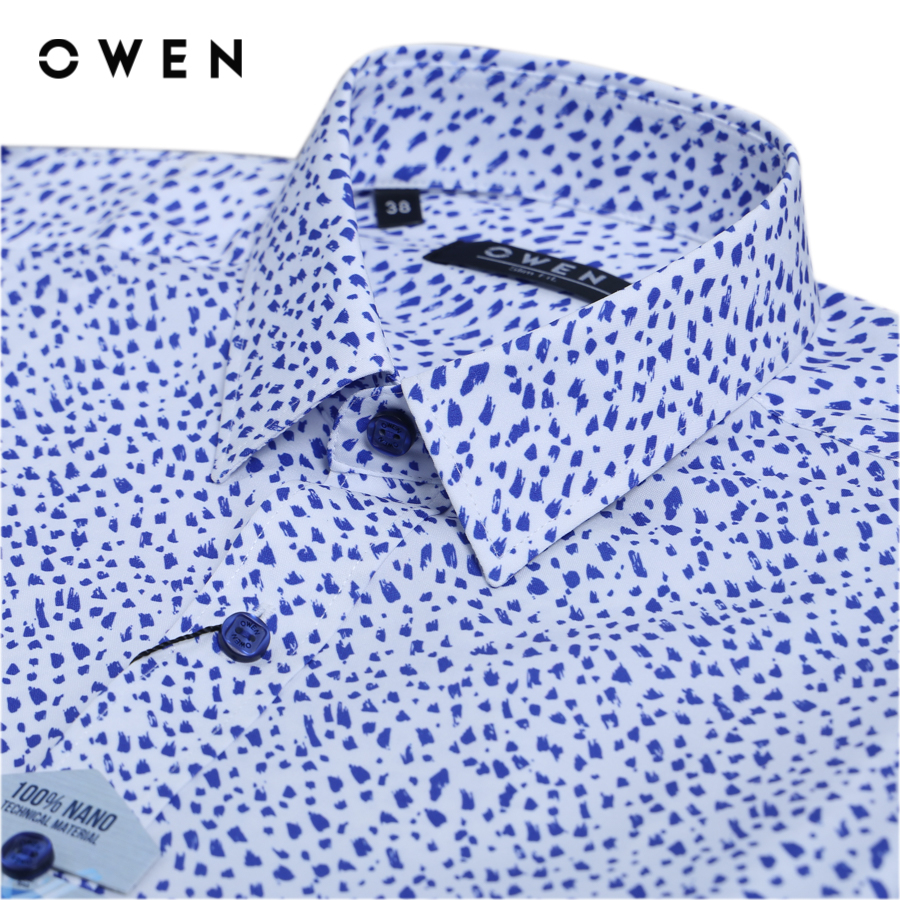 OWEN - Áo sơ mi dài tay  Nam Owen dáng Slim Fit màu Trắng hoạ tiết chất liệu Nano - AS23091D