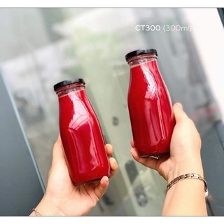 Chai thủy tinh 200-300ml nắp thiếc đen đựng nước trái cây, sữa hạt, cà phê, mật ong, thực phẩm