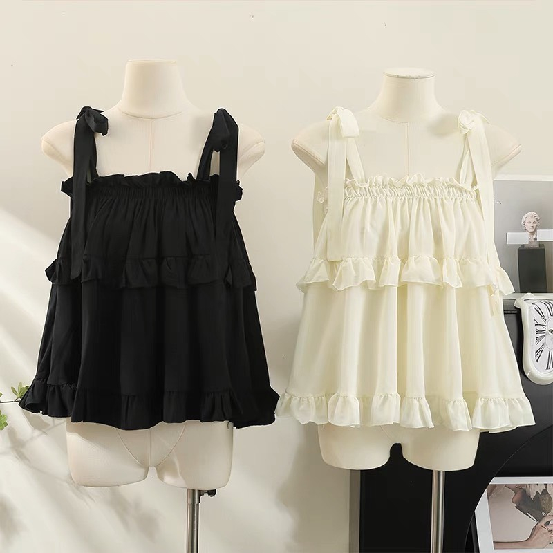 áo kiểu nữ bánh bèo, áo 2 dây babydoll chất thô lụa buộc nơ vai kiểu dáng hàn quốc  A91 SUTANO ( ảnh thật ,video) | BigBuy360 - bigbuy360.vn