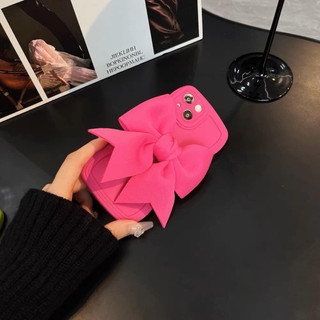 Ốp lưng cong hồng neon kèm nơ xốp cho iphone 7plus đến 14promax