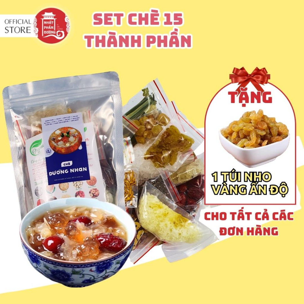 Set Chè dưỡng nhan Nhất Phẩm Đường 400g 15 nguyên liệu nấu được 12-15 chén tặng 1 túi nho vàng Ấn Độ