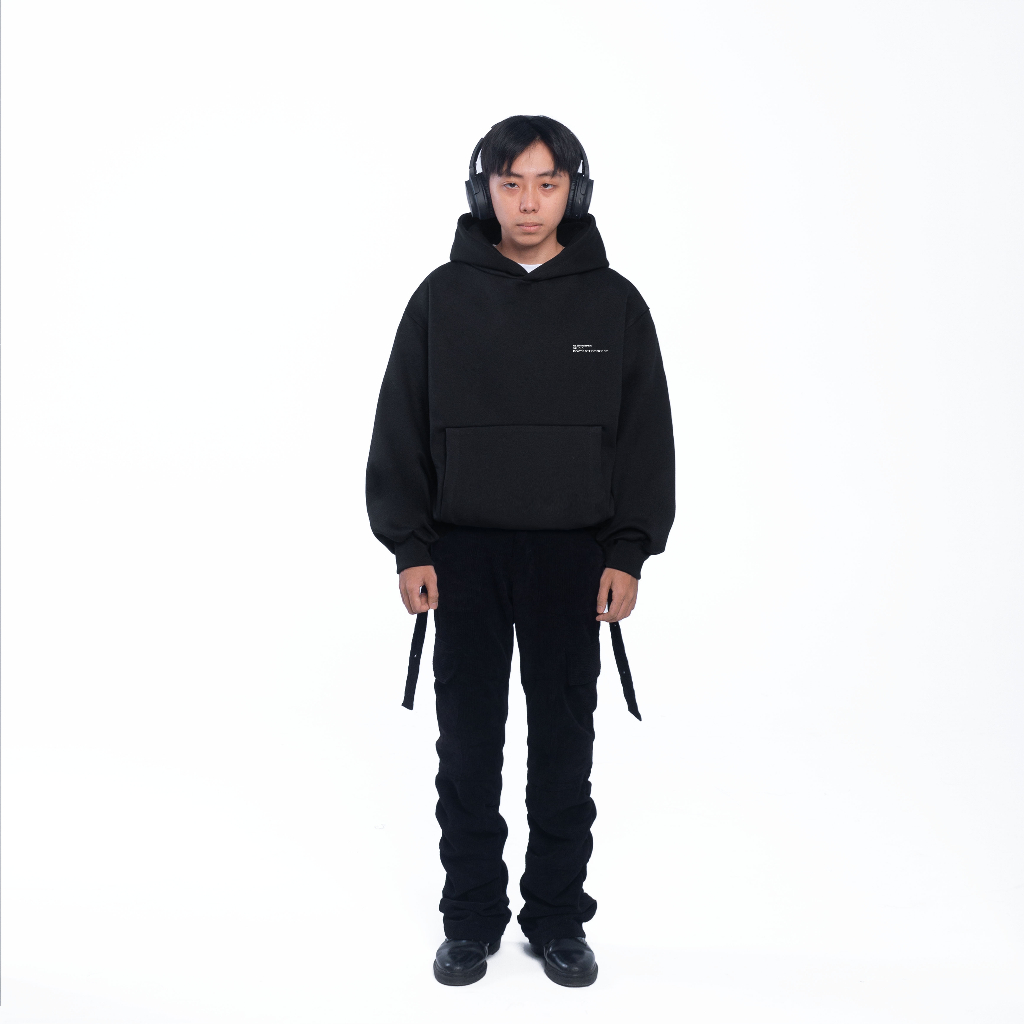 ÁO HODDIE BASIC UNISEX "BASE" MÀU ĐEN FORM BOXY | ALEKSTUDIO