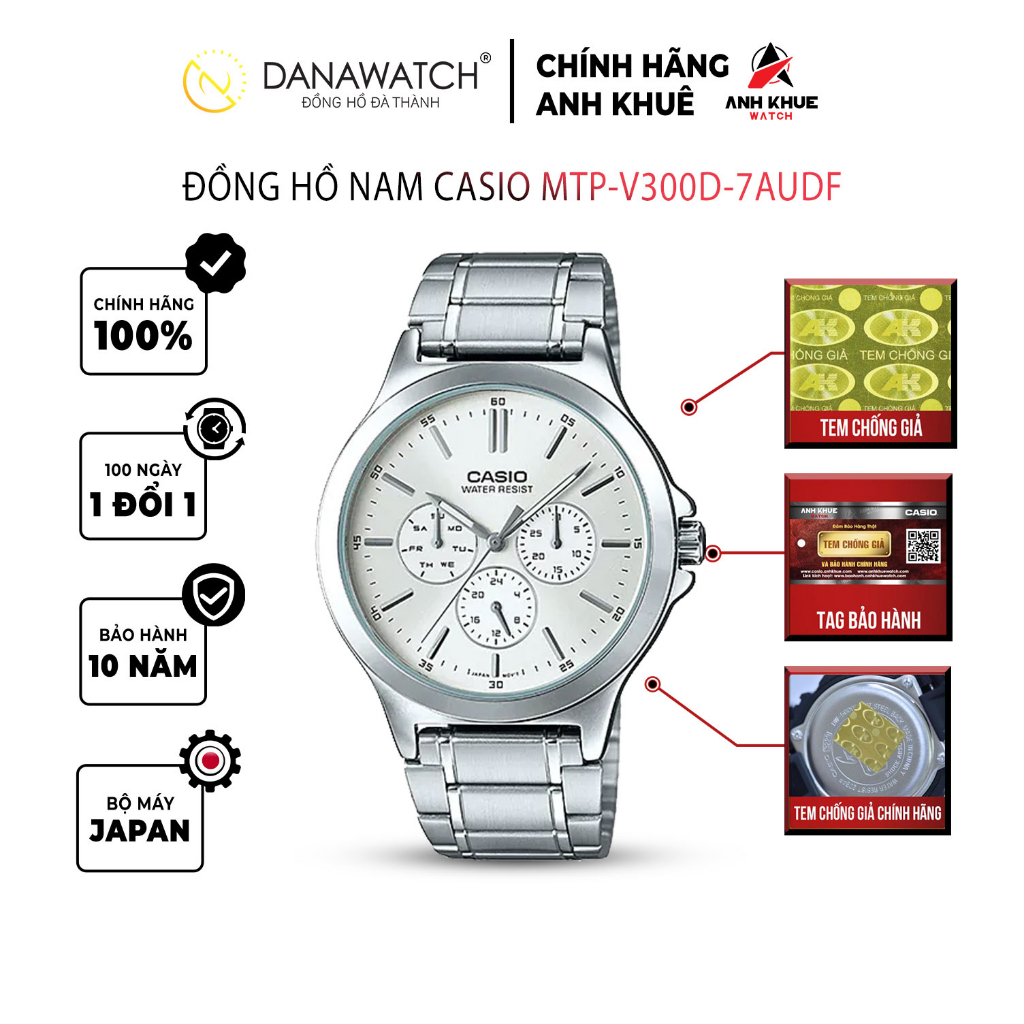 Đồng hồ Casio Nam chính hãng Casio Nhật Bản MTP-V300D-7AUDF chính hãng thép không gỉ chống nước tốt