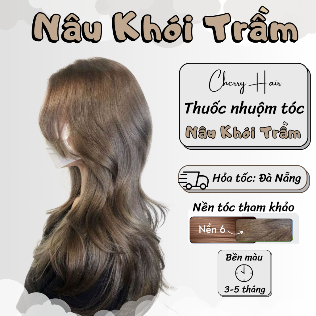 Thuốc Nhuộm Tóc Màu NÂU KHÓI TRẦM Thuốc nhuộm Tóc chính hãng tặng kèm Oxy + Bao Tay, Cherry Hair