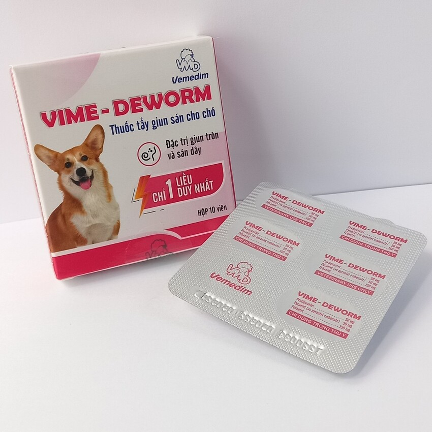 Tẩy giu.n cho chó Vime-deworm vemedim sổ zun sá.n an toàn cho chó con hộp 10 viên -Simba