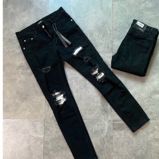 quần bò jean nam amiri dài đen rách vá gối da mẫu mới trẻ trung hot,form skinny vải co giãn tốt chuẩn xịn