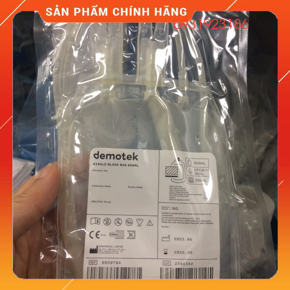 Túi máu đơn 250ml Demotek - Túi đựng máu đơn 250mL có chống đông và bảo quản