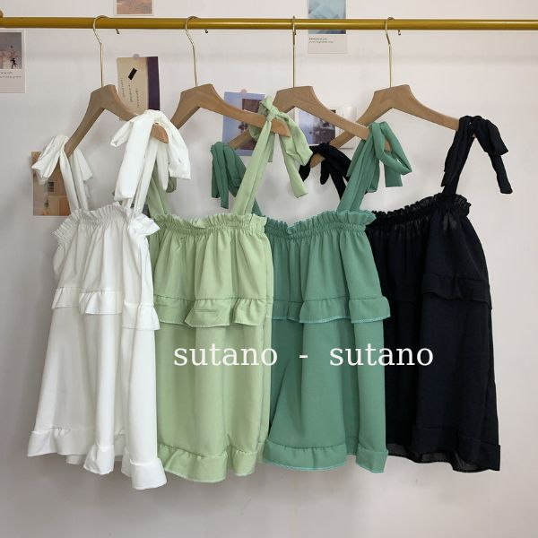 áo kiểu nữ bánh bèo, áo 2 dây babydoll chất thô lụa buộc nơ vai hàn quốc  A91 SUTANO ( ảnh thật ,video)