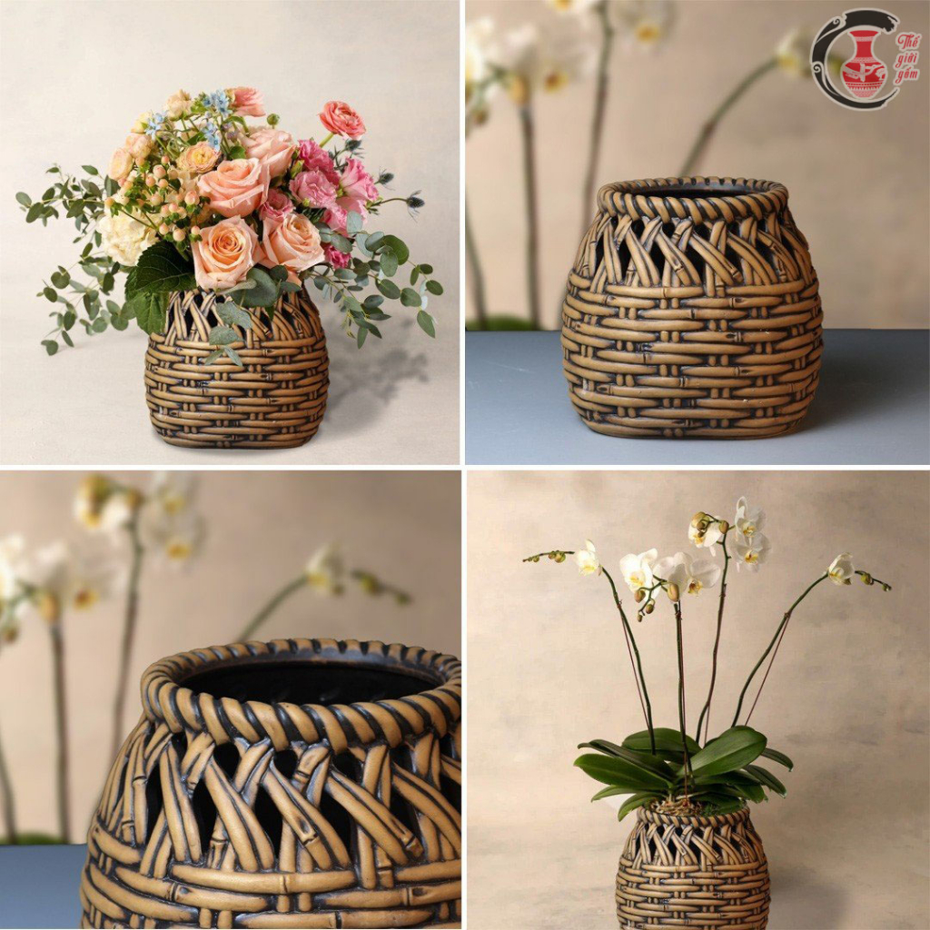 Lọ hoa gốm mây tre đan - Lọ hoa Bát Tràng