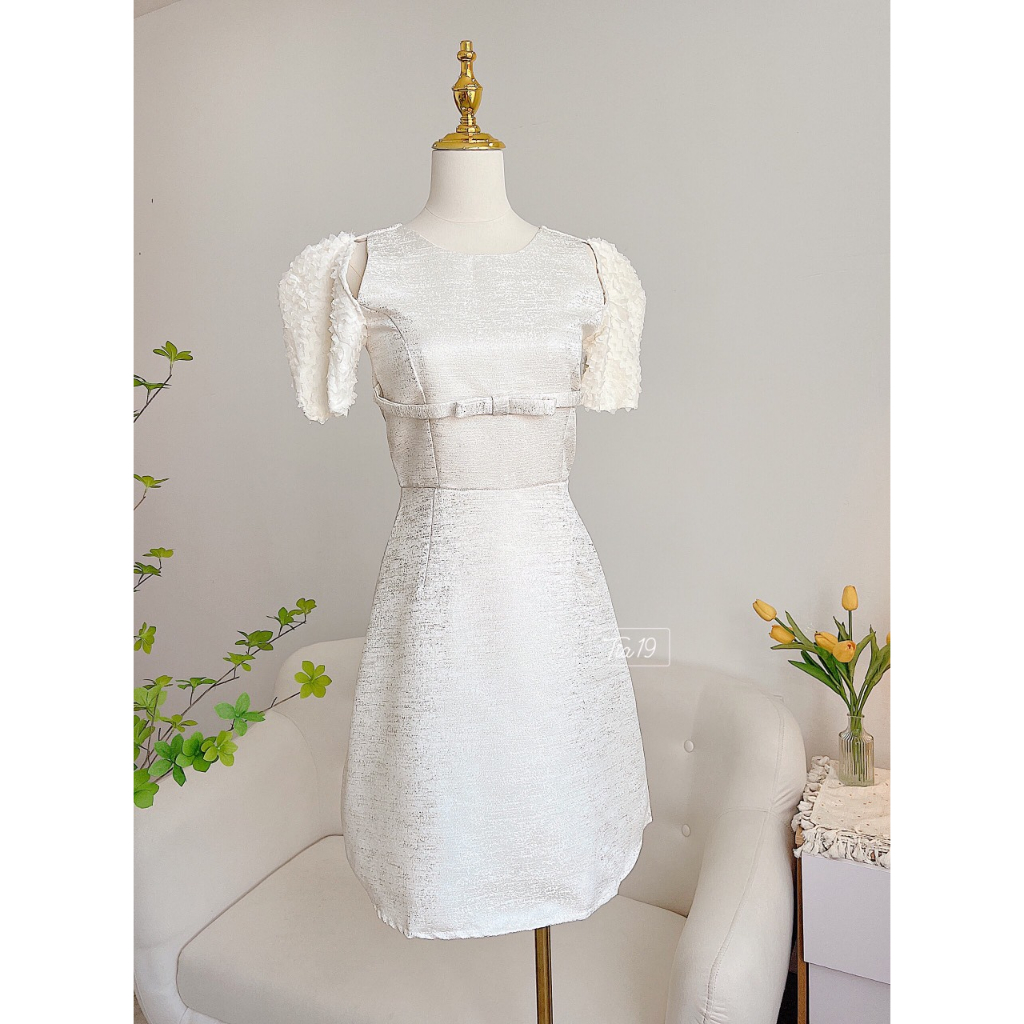 Váy gấm nơ pha Doris Tia19. Đầm gấm cộc tay