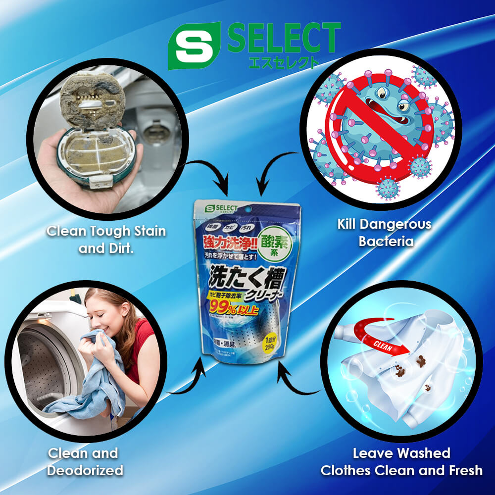 Bột Vệ Sinh Lồng Máy Giặt Làm Sạch Cặn Bẩn, Khử Mùi Cho Máy Giặt Cửa Trên Và Cửa Trước S Select Nhật Bản (250g)