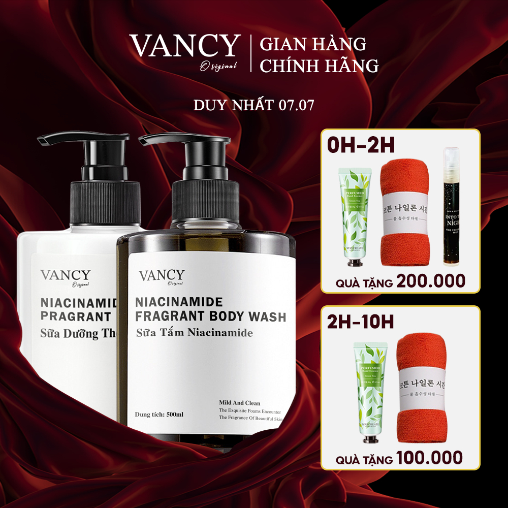 Combo Sữa Dưỡng Thể, Sữa Tắm Dưỡng Trắng Niacinamide 500ml Hương Tươi Mát, VANCY