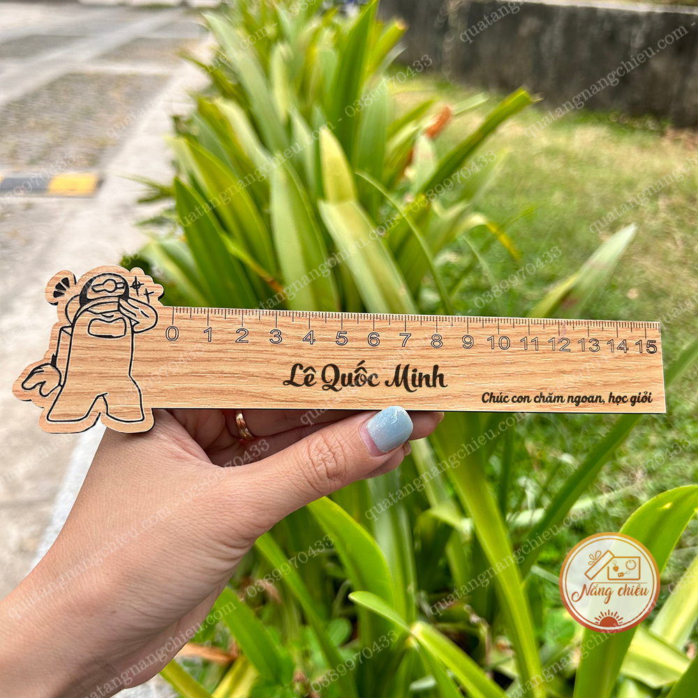 Thước gỗ khắc tên và nội dung theo yêu cầu, thước gỗ dụng cụ học sinh thang đo 15cm giá chỉ 25k 1 cái