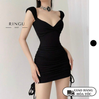 Váy body hai dây nhún rút eo chất len sọc